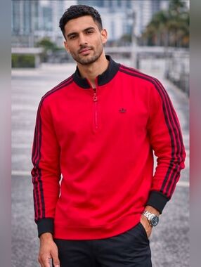 Adidas Originals Red Quarter Zip Track Top Mens L NWT Trefoil 3 Stripe